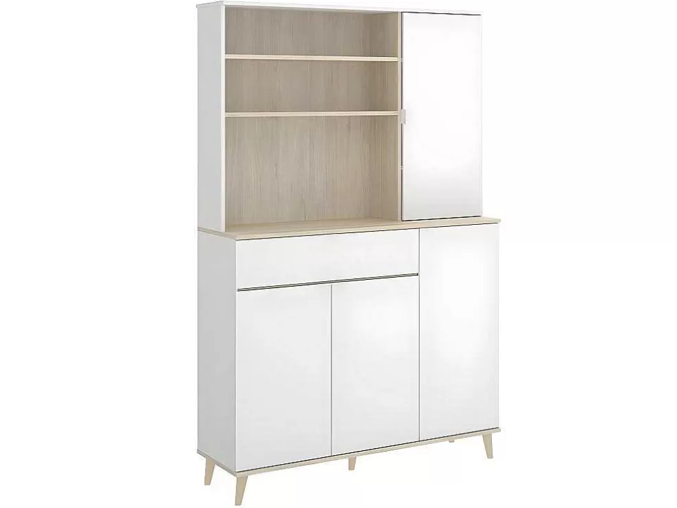 Clearance Keukenbuffet Wajdi - 4 Deuren, 1 Lade En 3 Nissen - Wit En Eiken Keukenmeubel