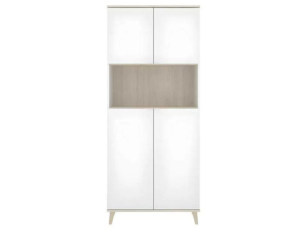 New Keukenbuffet Wajdi - 4 Deuren En 1 Nis - Wit En Eiken Keukenmeubel