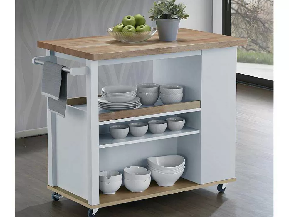 Outlet Keukentrolley Hannae - 2 Laden En 1 Plank - Hevea - Wit & Eiken Keukenmeubel