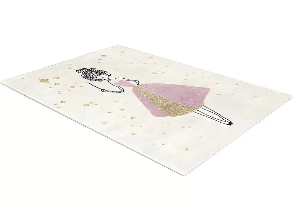 Online Kindertapijt Met Feeenmotief Ariel - Afwerking In Goudkleurige Lurexdraad - 120 X 170 Cm - Ecru En Roze Kindervloerkleed