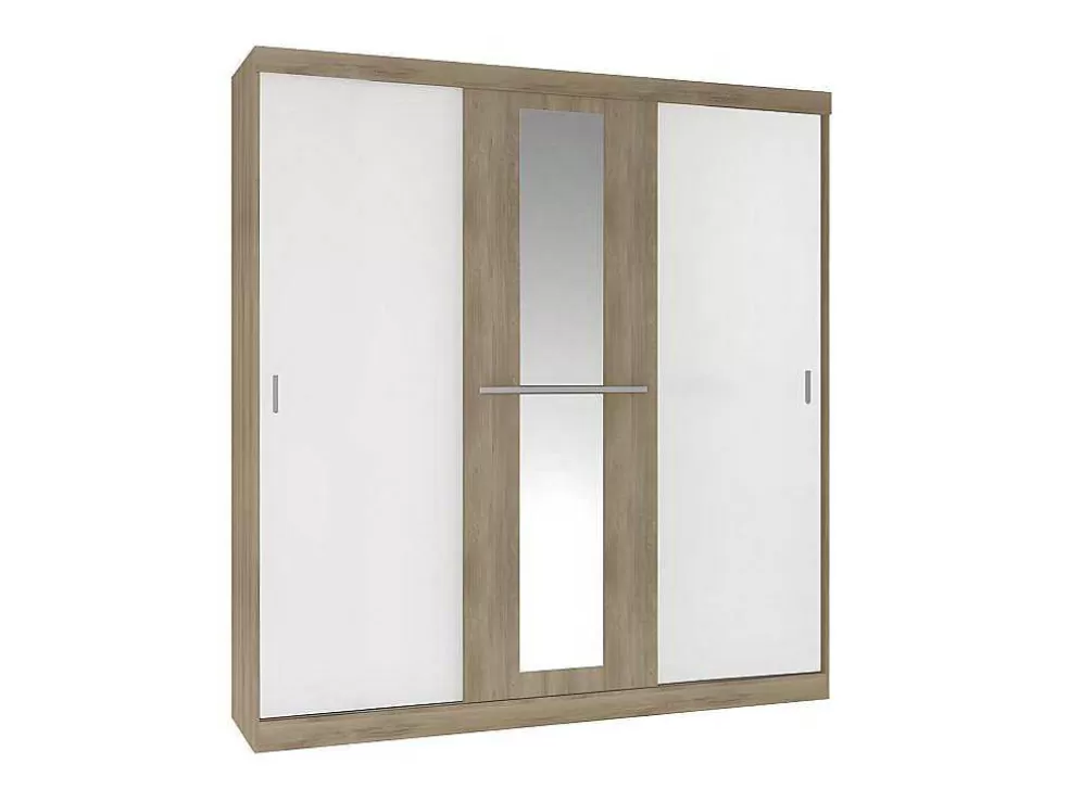 Flash Sale Kledingkast - 3 Schuifdeuren - Met Spiegel - L205Cm - Naturel En Beige - Didda Ii Kledingkast