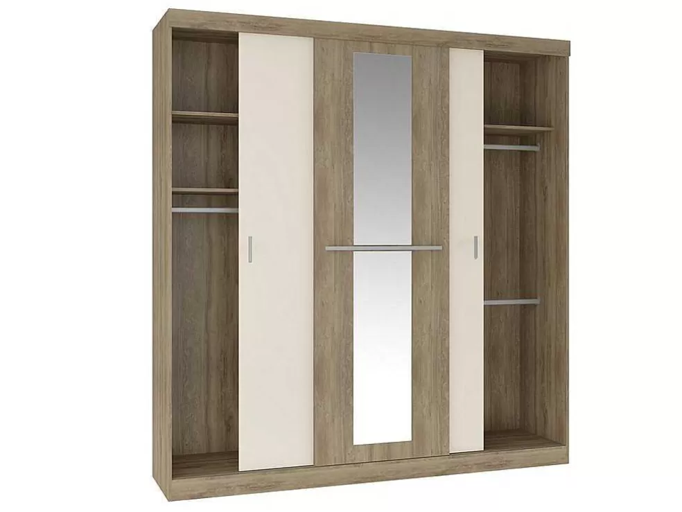 Flash Sale Kledingkast - 3 Schuifdeuren - Met Spiegel - L205Cm - Naturel En Beige - Didda Ii Kledingkast