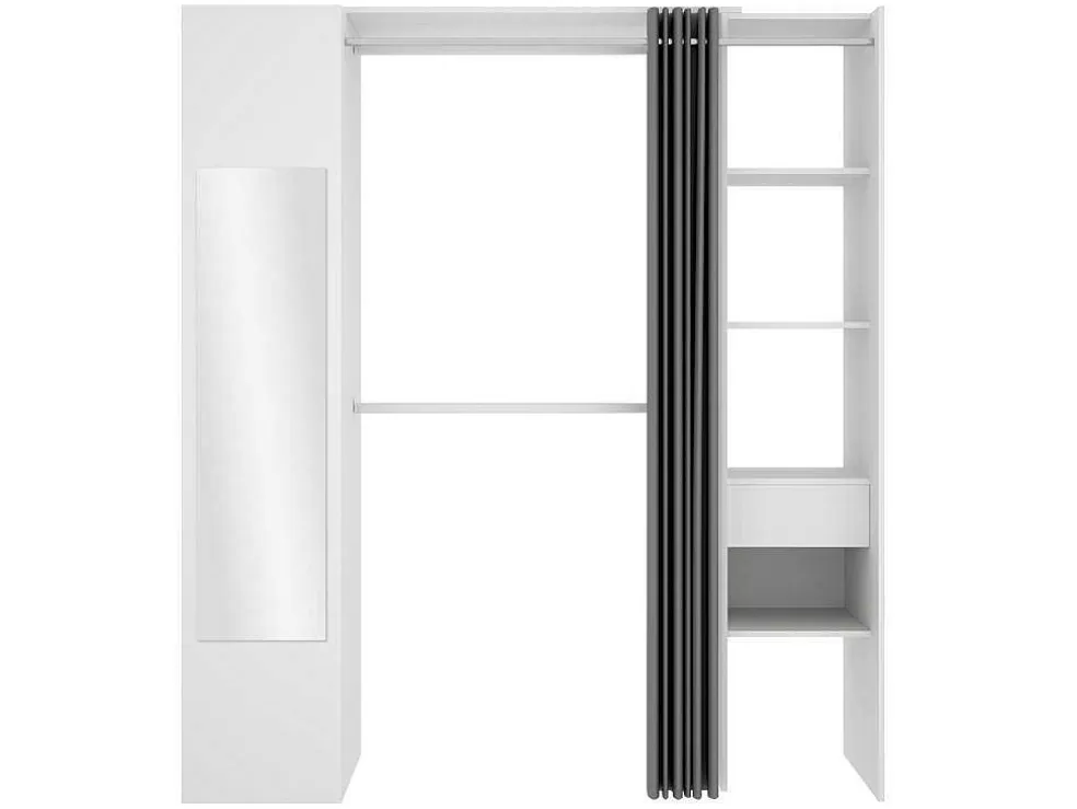 Clearance Kleerkast Met Gordijn En 1 Deur - Met Spiegel - L177 Cm - Wit En Grijs - Bertrand Kledingkast