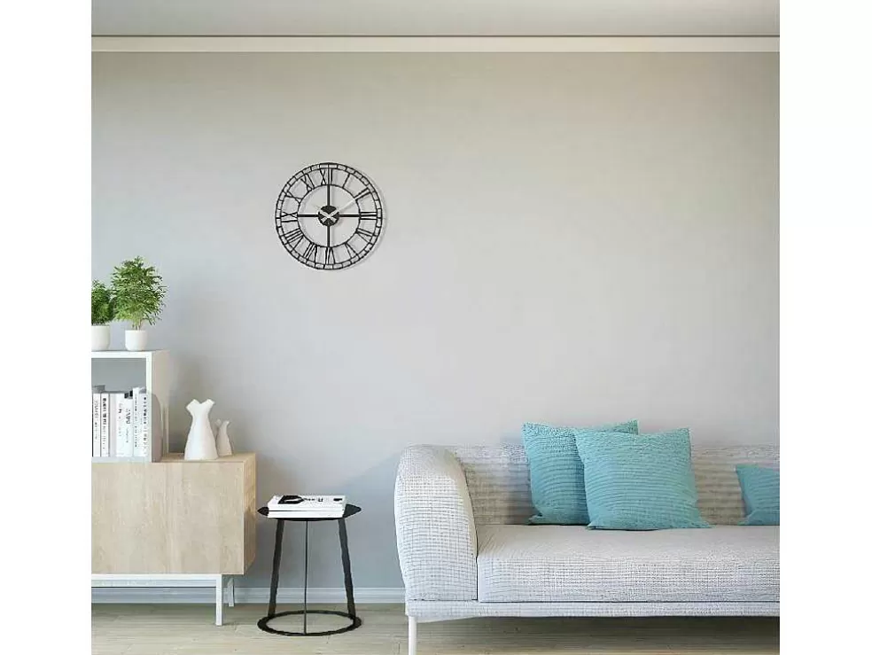 Clearance Klok Vintage 9, Zwart, Zilver, 50X1,5X50 Cm, Wandklok