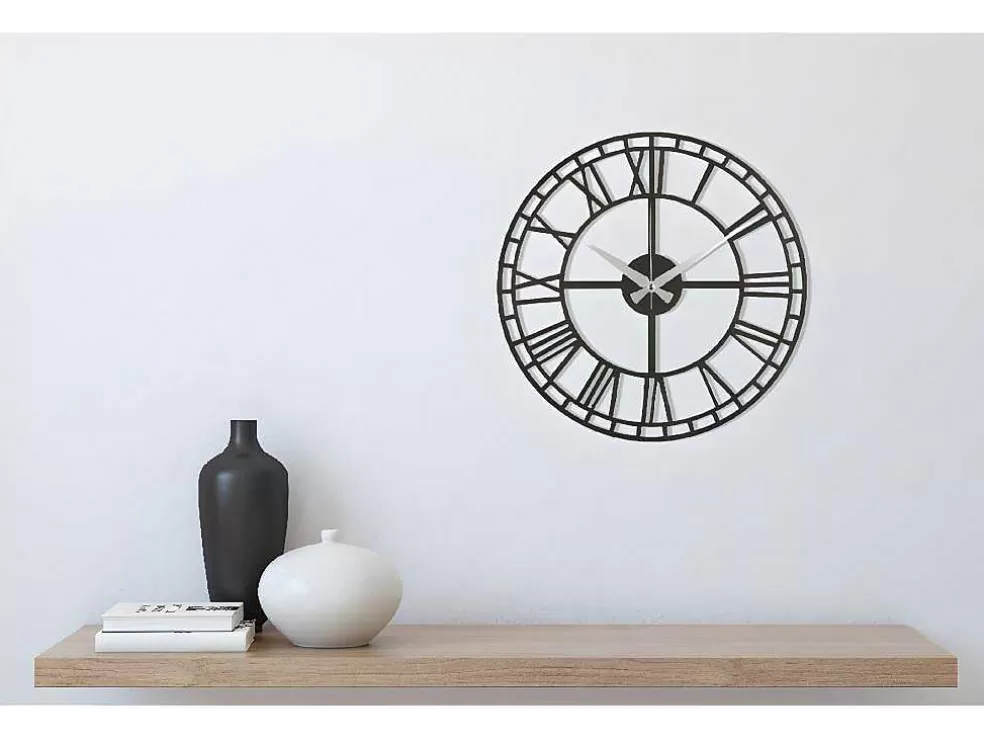 Clearance Klok Vintage 9, Zwart, Zilver, 50X1,5X50 Cm, Wandklok