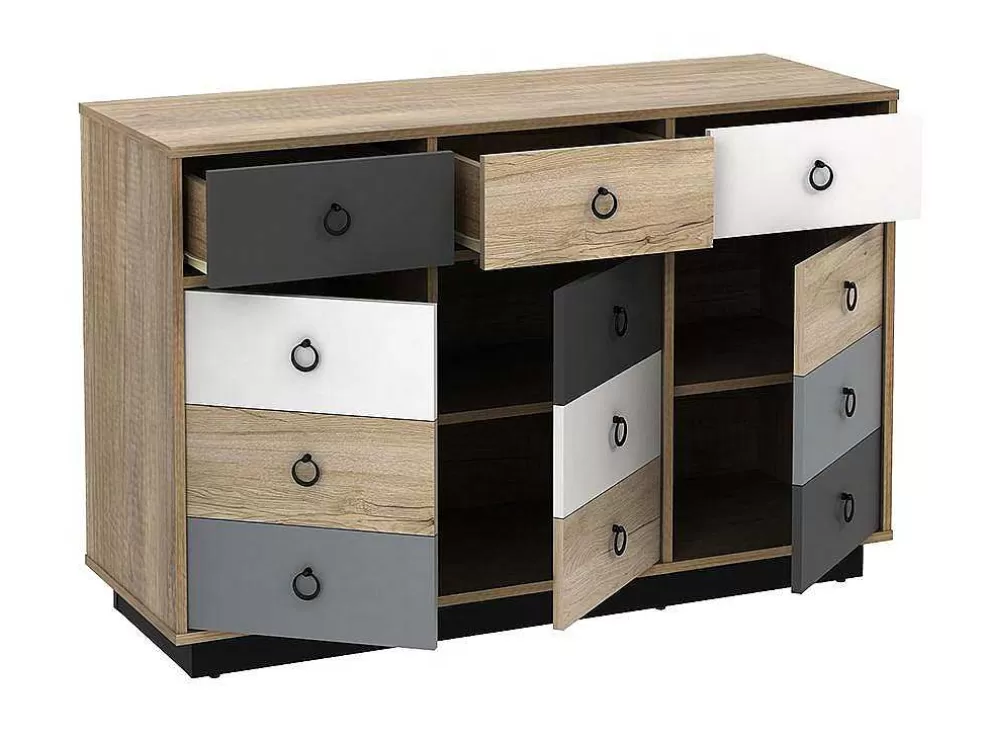 Clearance Ladekast Krypton - 3 Lades En 3 Deuren - Kleuren: Eiken, Wit En Grijs Ladekast