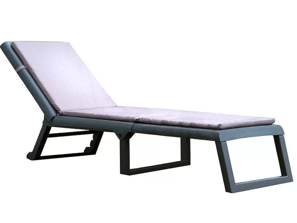 Flash Sale Ligstoel Met Gevlochten Effect Canberra - Met Matras - Grijs En Wit Ligstoel