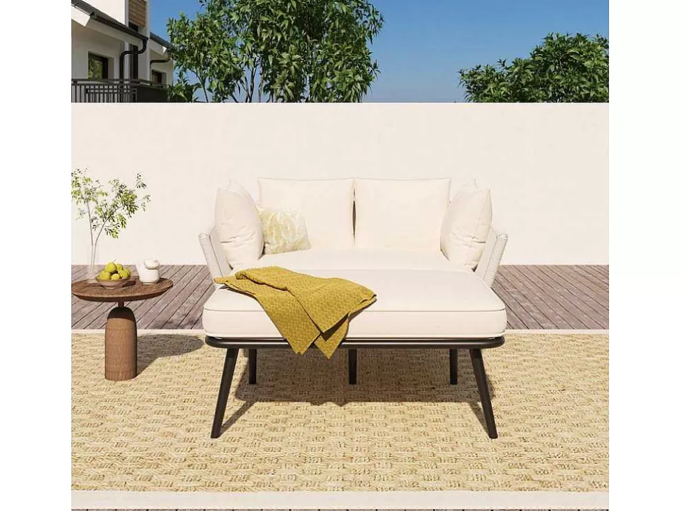 Flash Sale Ligstoel, Tuinbank - Gegalvaniseerd Staal En Gevlochten Touw - 2 Plaatsen - Beige Ligstoel