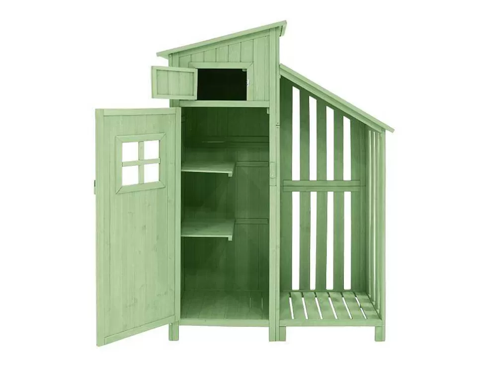 Hot Massief Houten Tuinhuis Met Pvc Schuin Dak - 2 Planken 3 Klapdeuren - L124 X D46 X H174 Cm - Groen Tuinhuis