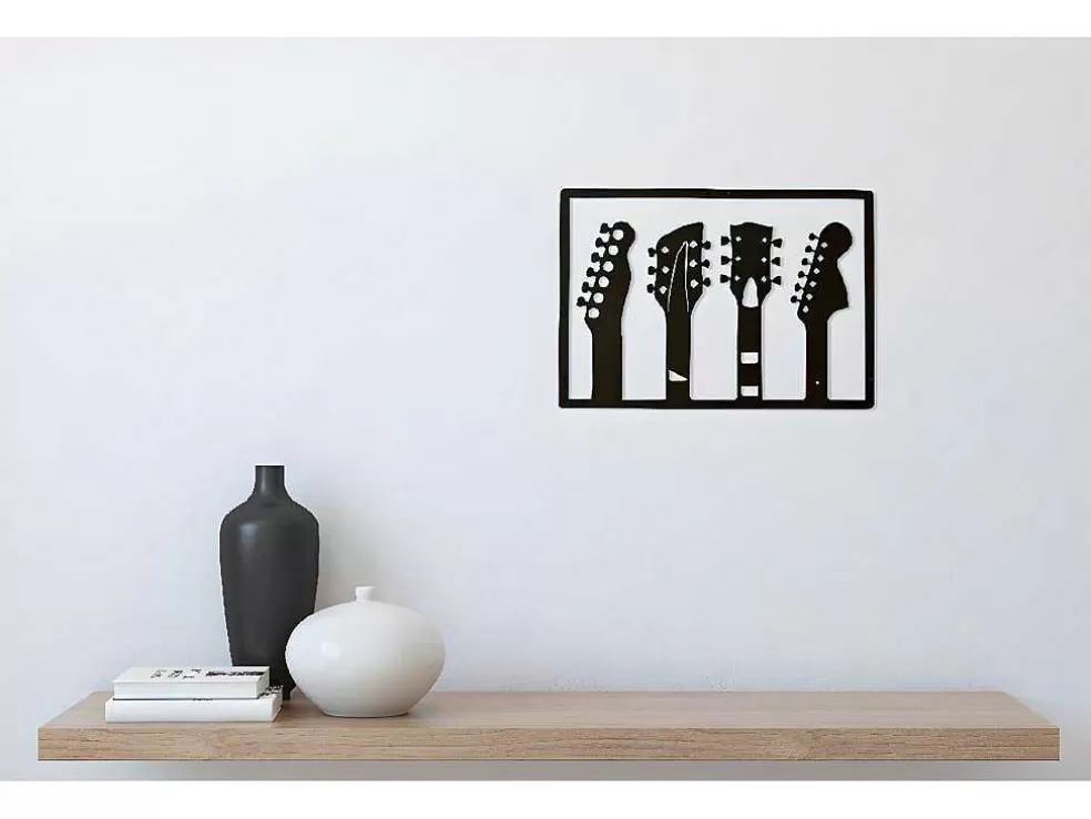 Clearance Metalen Decoratie Gitaar 19, Zwart, 46X1,5X32 Cm, Decoratieve Wandplaat