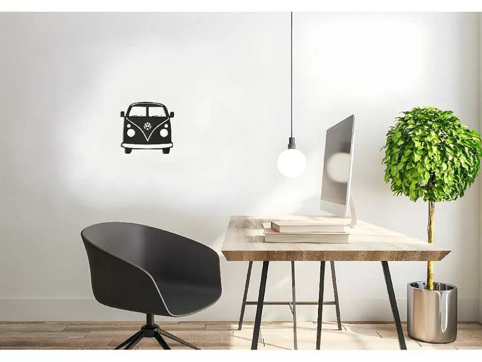 Online Metalen Decoratie Minivan, Zwart, 32X1,5X36 Cm, Decoratieve Wandplaat