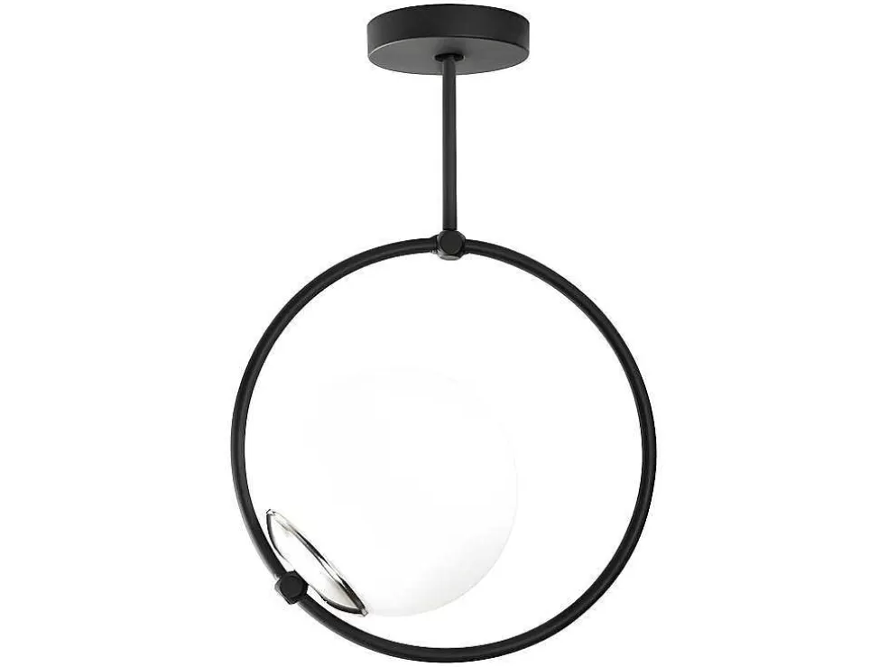 New Metalen Plafondlamp Met Glazen Bol Dulonay - H39 Cm - Zwart En Wit Plafondlamp