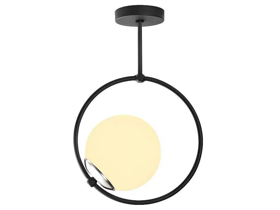 New Metalen Plafondlamp Met Glazen Bol Dulonay - H39 Cm - Zwart En Wit Plafondlamp