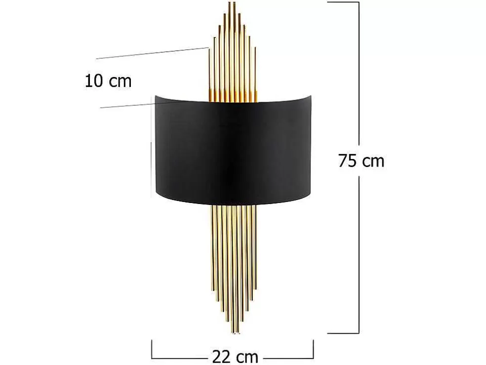 Hot Metalen Wandlamp Sangarius - B22 X H75 Cm - Zwart En Goud Wandlamp