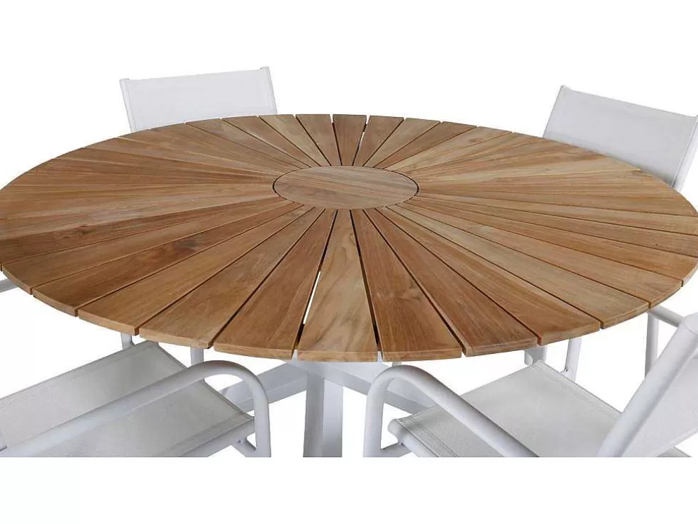 Clearance Mexico Tuinmeubelset Tafel O140Cm En 4 Stoel Santorini Wit, Naturel. Tuinset