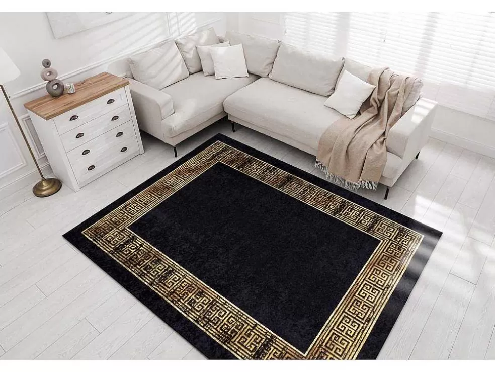 Flash Sale Miro 51223.806 Tapijt Wasbaar Kader, Grieks Antislip - Zwart / Goud 200X290 Cm Groot Tapijt