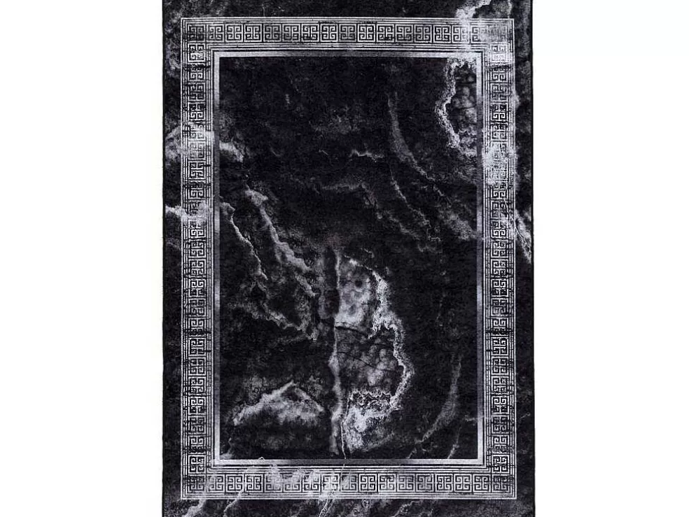 Clearance Miro 51278.810 Tapijt Wasbaar Marmer, Grieks Antislip - Zwart / Wit 140X190 Cm Klein Tapijt