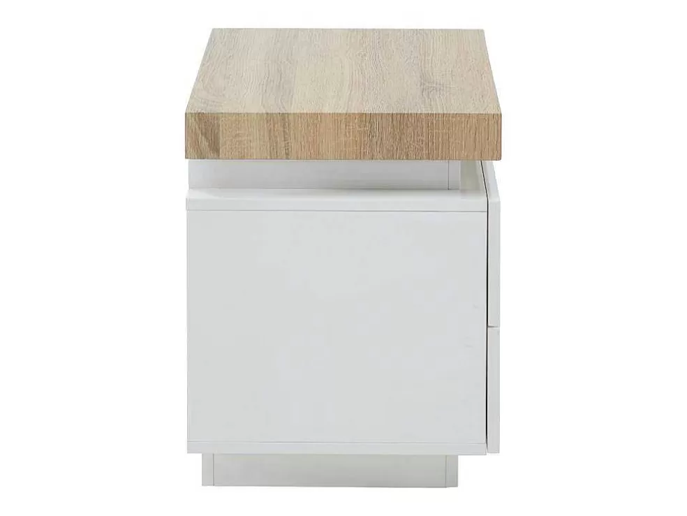 Hot Nachtkastje - 2 Lades - Gelakt Mdf - Met Ledverlichting - Kleur: Wit En Eiken - Halo Ii Nachtkastje