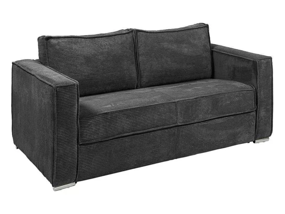 Outlet Omkeerbare Driezits-Express-Slaapbank Van Antracietkleurig Ribfluweel - Bed 140 Cm - Matras 22 Cm Loreto Slaapbank Met Matras