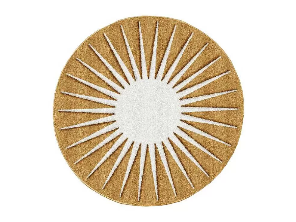 Store Rond Tapijt Zon Met Relief - D200 Cm - Mosterdgeel En Wit - Luminio Tapijt Rond