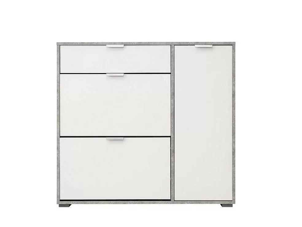 New Schoenenkast Arietta - 2 Vlakken, 1 Deur En 1 Lade - Kleur: Wit & Beton Schoenenkast