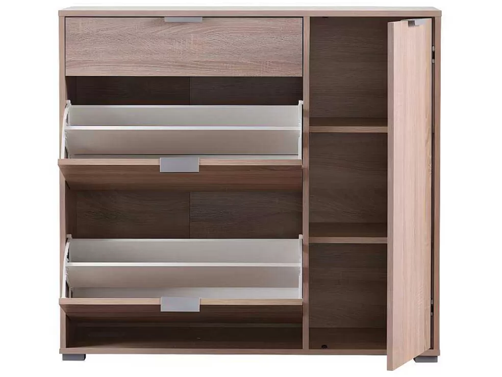 New Schoenenkast Arietta - 2 Vlakken, 1 Deur En 1 Lade - Kleur: Wit & Beton Schoenenkast
