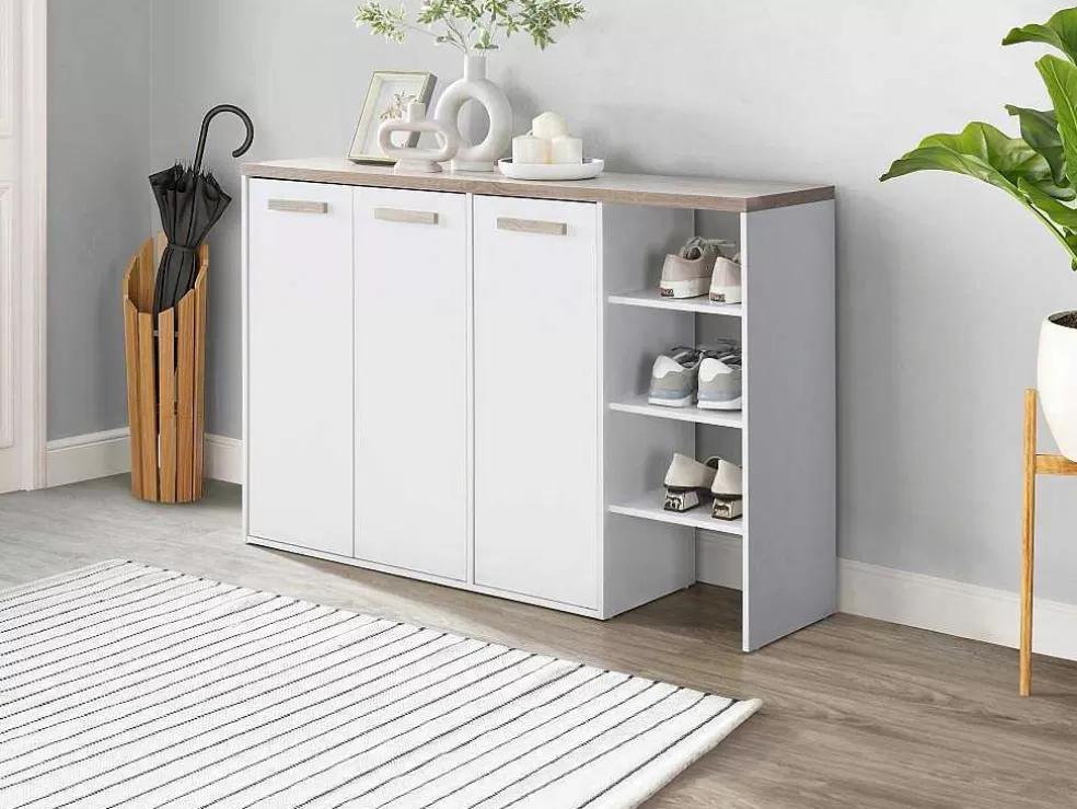 Cheap Schoenenkast Met 3 Deuren En 3 Opbergvakken Wit En Houtlook Skaido Schoenenkast