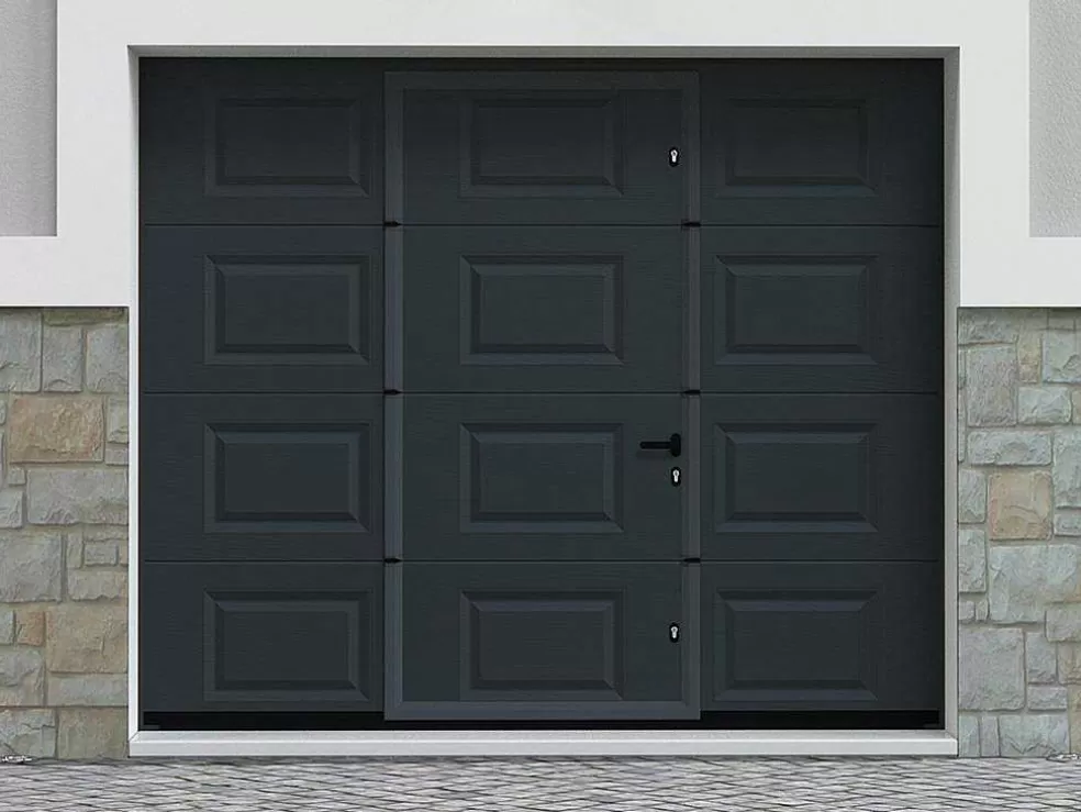 New Sectionale Garagedeur Met Somfy Motor Met Centrale Loopdeur Antraciet - Caopas Garagedeur