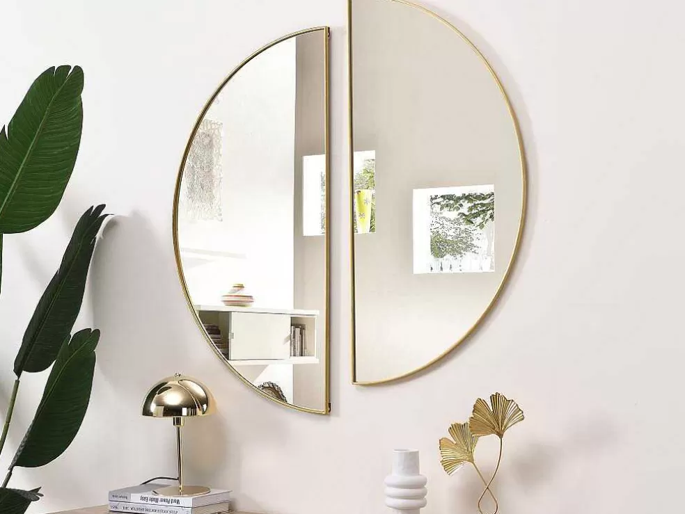 Flash Sale Set Van 2 Halfronde Spiegels In Metaal - B.50 X H.100 Cm - Goudkleurig - Gavra Spiegel