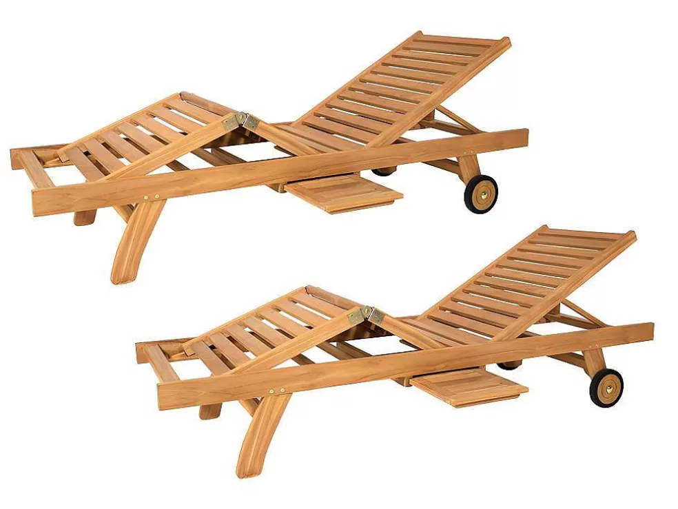 Flash Sale Set Van 2 Ligbedden Met Verschillende Standen In Teak - Licht Hout - Byblos Ii Van Ligstoel