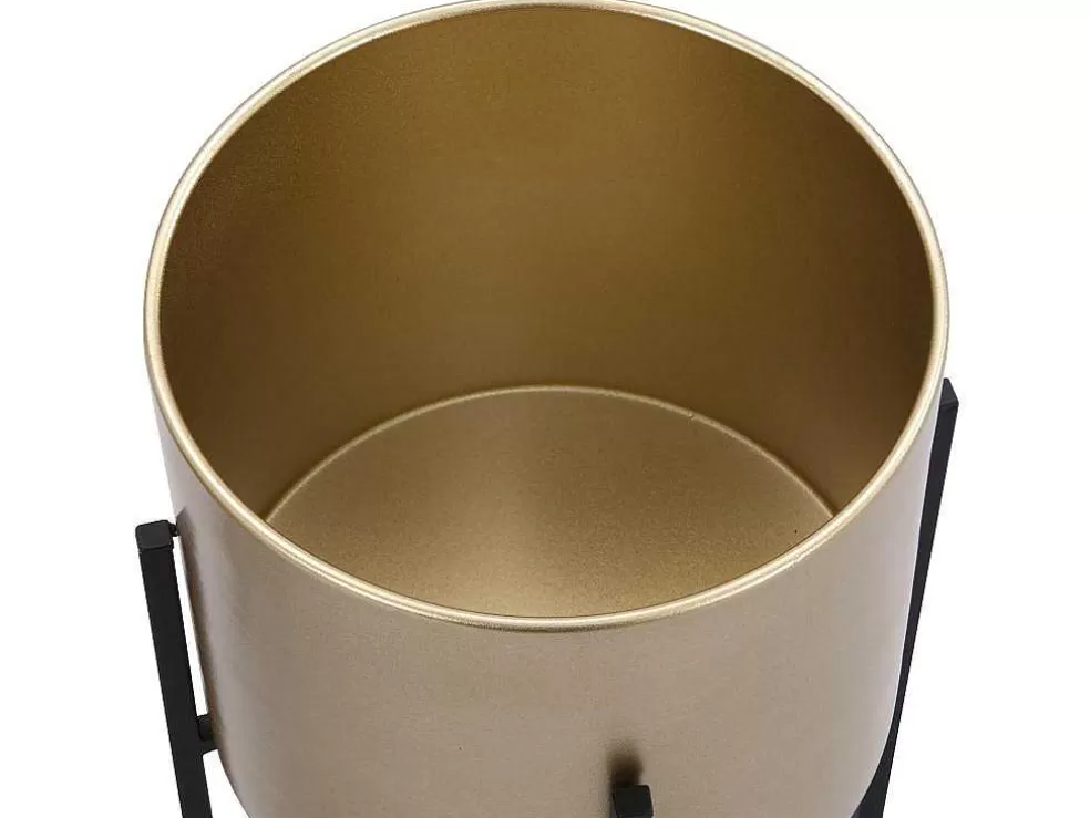 Discount Set Van 2 Metalen Bloempotten - D25 X H39 En D23 X H35,5 - Goud En Zwart - Edmee Decoratieobject Voor Binnen