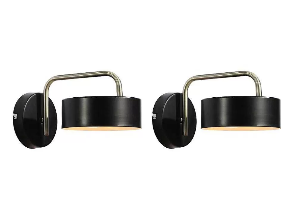 Hot Set Van 2 Metalen Wandlampen In Vintage Stijl - L24 X H14,5 Cm - Zwart En Goudkleurig - Otilie Wandlamp