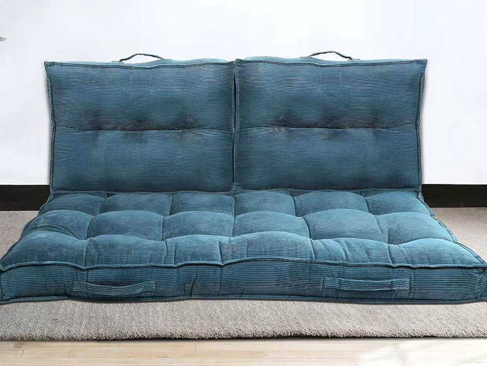 Hot Set Van 2 Palletkussens Van Ribfluweel - L60 X D40 Cm - Blauw - Baila Huistextiel