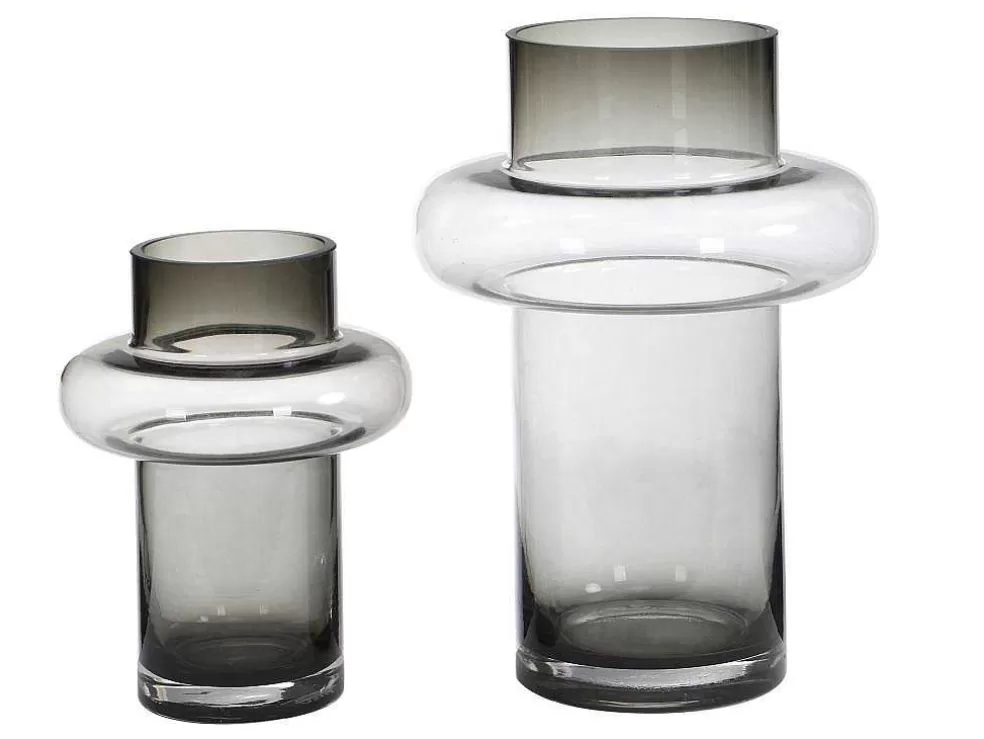 Clearance Set Van 2 Vazen Van Getint Glas - D25 X H30 Cm - Glas - Gerookt Grijs - Valoit Decoratieobject Voor Binnen