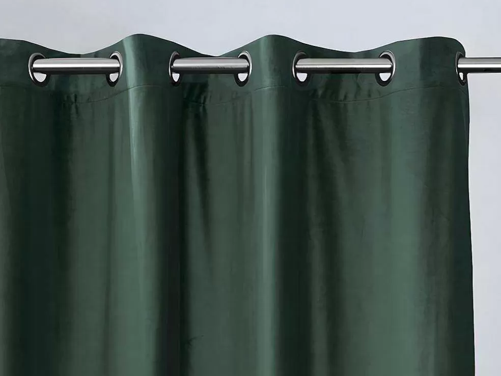 Clearance Set Van 2 Verduisterende Gordijnen Van Velours - L135 X H250 Cm - Groen Met Zilverkleurige Ogen - Darrel Huistextiel