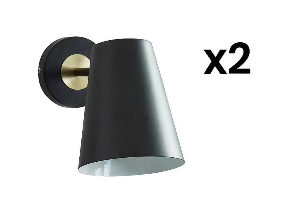 Discount Set Van 2 Vintage Wandpanelen - Ijzer - H. 33 Cm - Zwart - Trevis Wandlamp