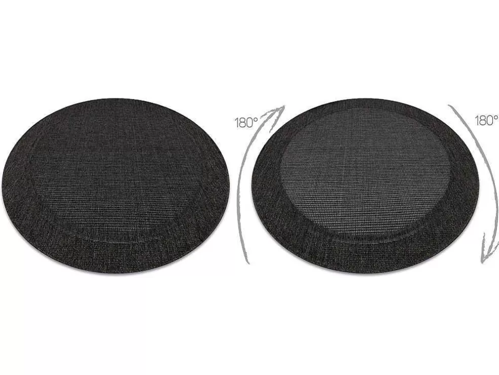 Online Sisal Tapijt Timo 5000 Cirkel Buitenshuis Kader Zwart Cercle 120 Cm Tapijt Rond