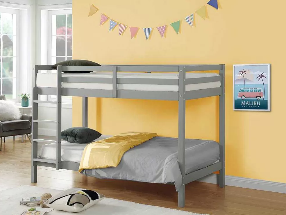 Cheap Stapelbed Anicet Ii - 2 X 90X 190 Cm - Massief Grenen - Grijs + Matras Kinderbed Stapelbed