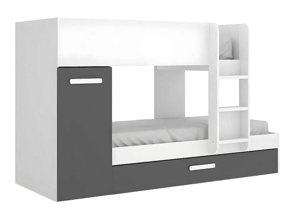 Outlet Stapelbed Met Slaaplade En Opbergruimtes 3 X 90 X 190 Cm - Antraciet En Naturel - Anthony Kinderbed