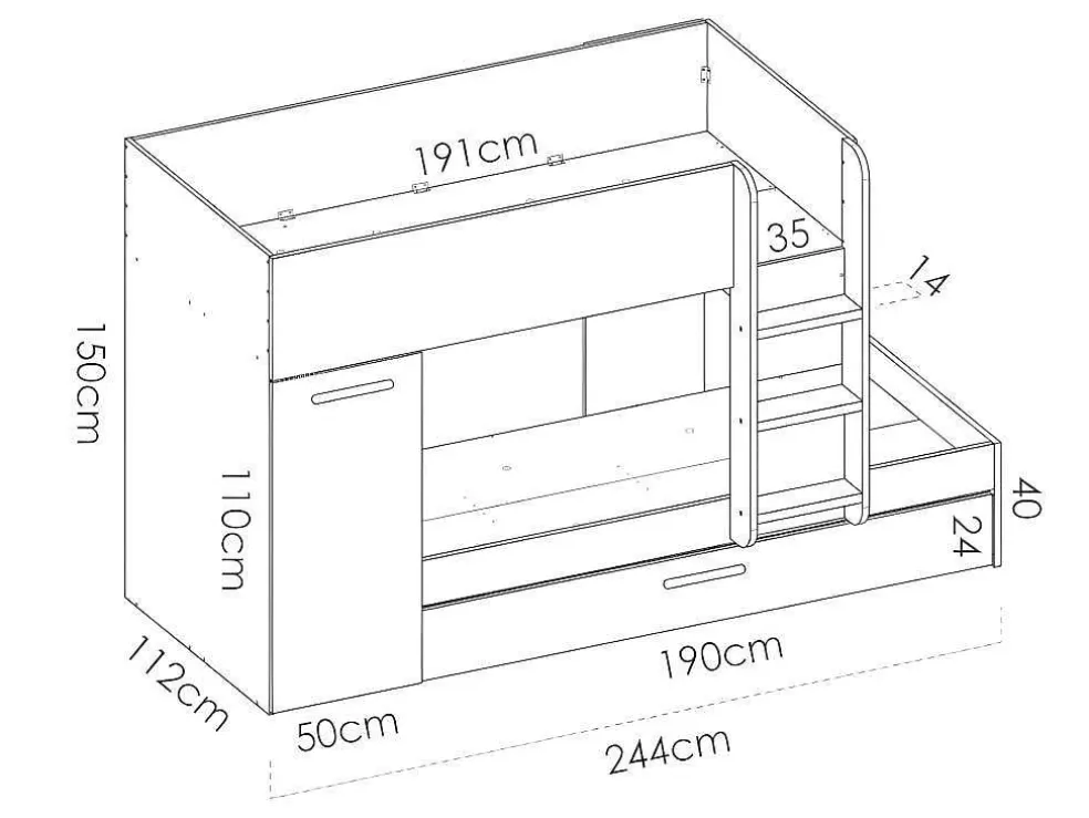 Outlet Stapelbed Met Slaaplade En Opbergruimtes 3 X 90 X 190 Cm - Antraciet En Naturel - Anthony Kinderbed