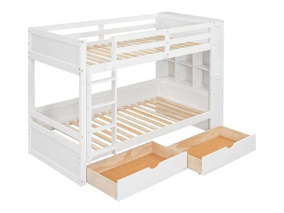 Outlet Stapelbedden 2 X 90 X 200 Cm Voor Kinderen - 2 Laden + 6 Vakken + Planken - Mdf Hout - Wit Kinderbed Stapelbed