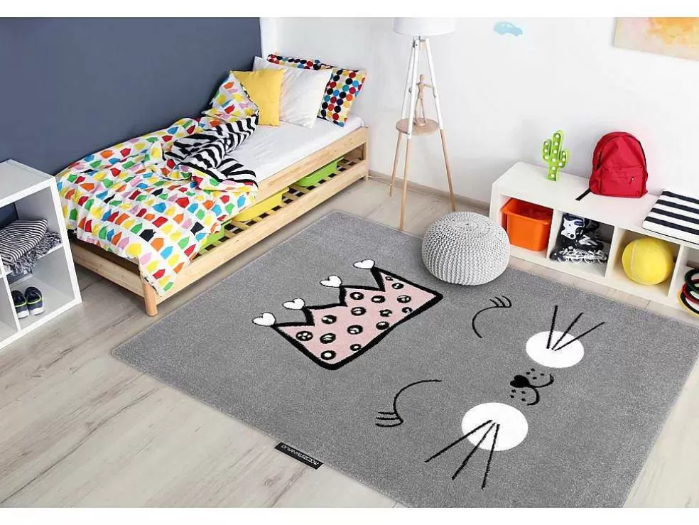 Flash Sale Tapijt Petit Cat Kat Poes Poesje Kroon Grijskleuring 120X170 Cm Kindervloerkleed