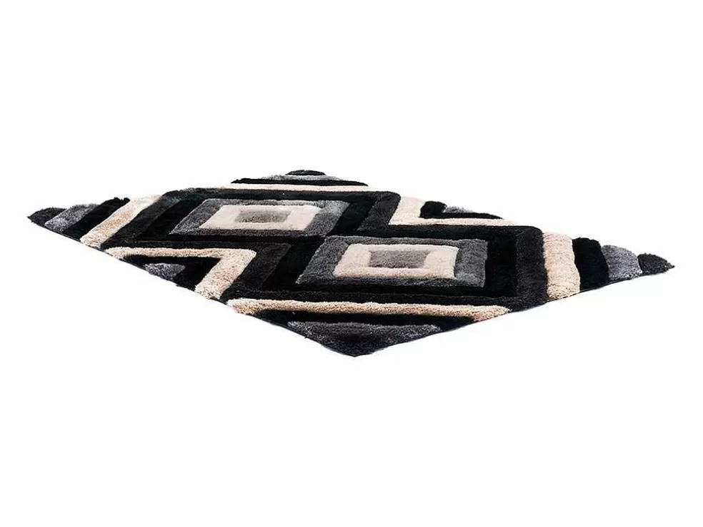 New Tapijt Shaggy Met 3D-Effect Sablier - Polyester - 140 X 200 Cm - Grijs Zwart En Wit Tapijt Hoogpolig