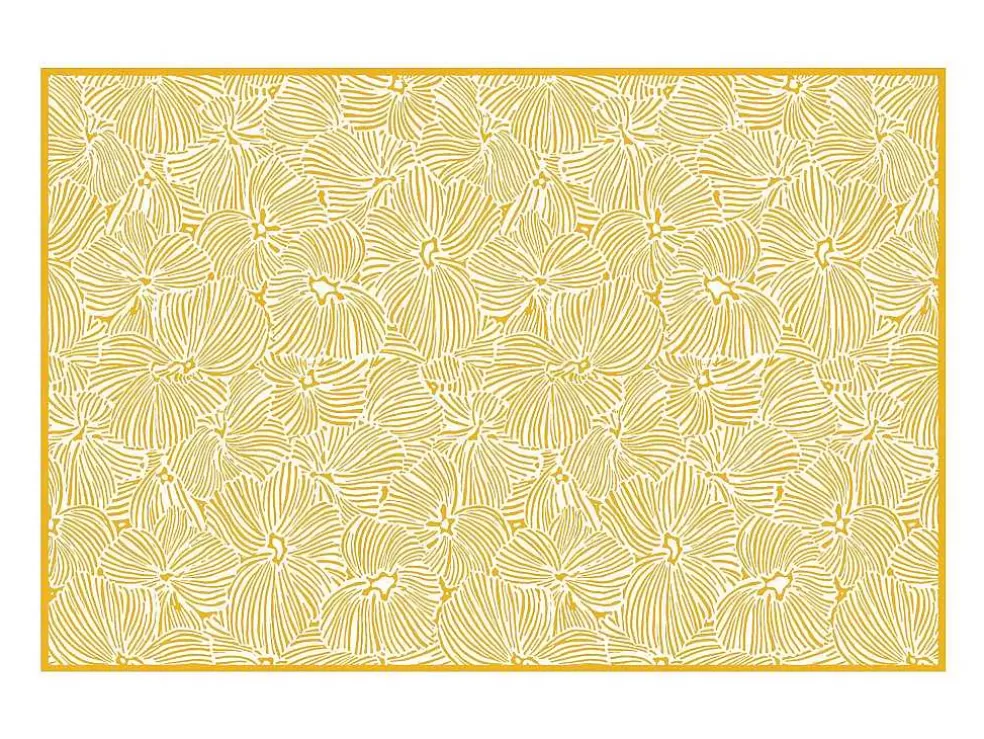 New Tapijt Van Vinyl Met Bloemmotieven - 120 X 180 Cm - Geel En Wit - Capucina Tapijt Van Vinyl