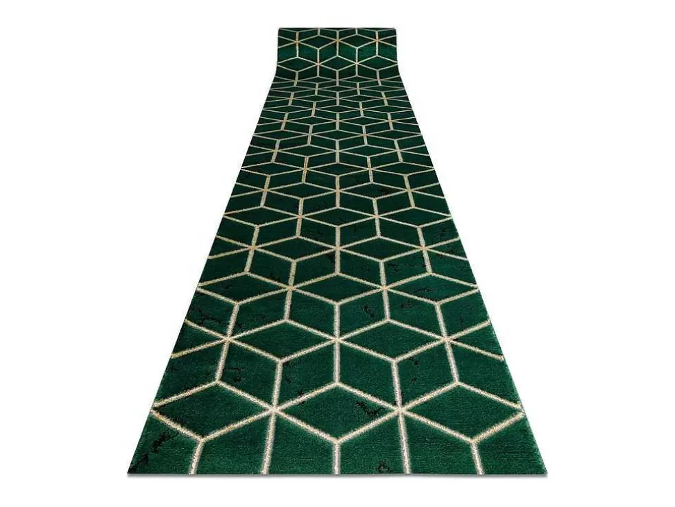 Flash Sale Tapijtloper Emerald Exclusief 1014 Glamour, Stijlvol Kubus Fles Groen 80X400 Cm Gangtapijt