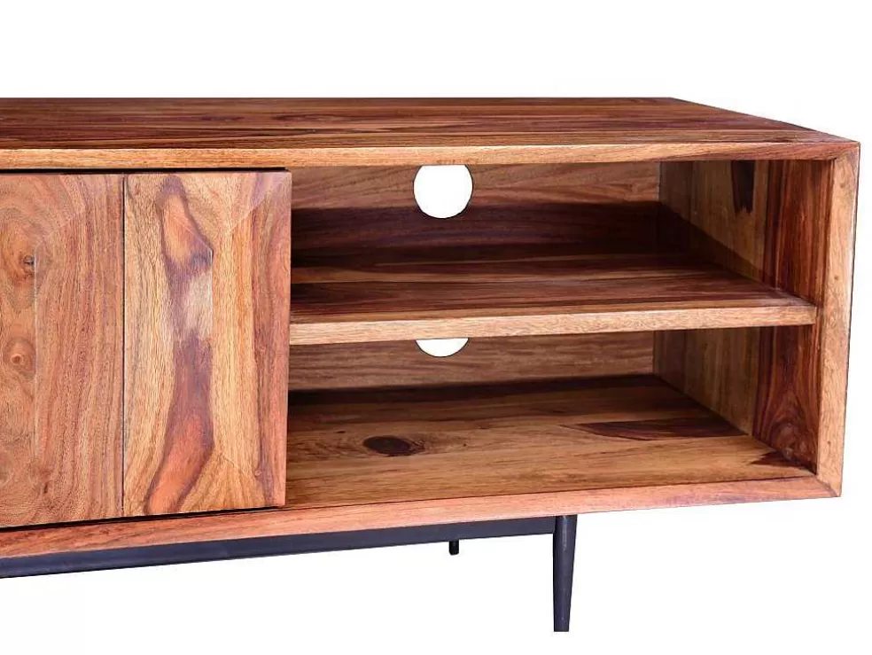 Online Tv-Meubel Met 2 Deuren En 2 Niche - Sheesham Hout En Metaal - Kleur: Natuurlijk - Zelicina Tv-Meubel