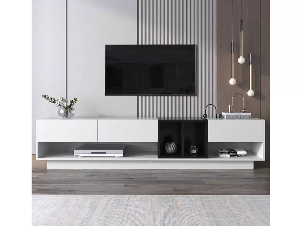 Cheap Tv-Meubel Van 190 Cm - 3 Laden En 4 Nissen - Spaanplaat - Kleuren Wit En Zwart Tv-Meubel