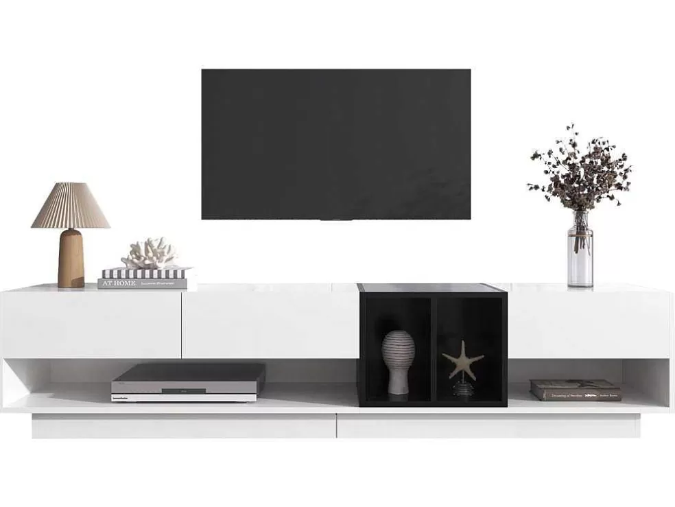 Cheap Tv-Meubel Van 190 Cm - 3 Laden En 4 Nissen - Spaanplaat - Kleuren Wit En Zwart Tv-Meubel