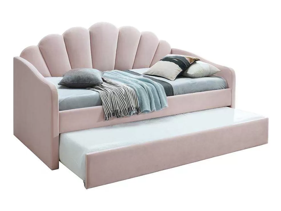Clearance Uitschuifbaar Bed 2 X 90 X 190 Cm - Velours - Roze - Elusia Bed Met Slaaplade