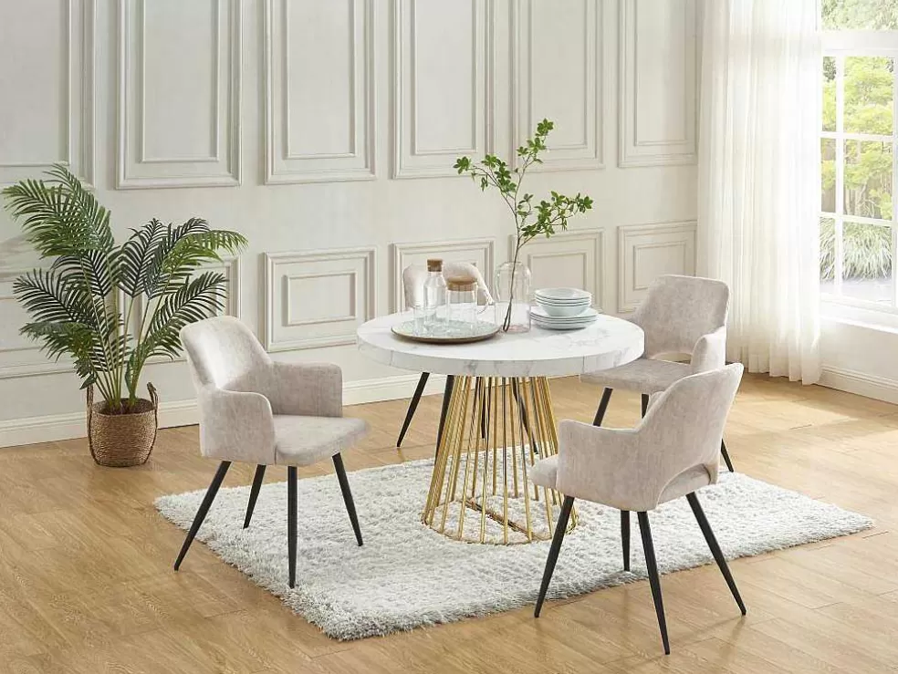 Online Uitschuifbare Eettafel 2 Tot 12 Plaatsen Van Mdf En Staal - Wit Marmereffect En Goud - Firela Eettafel